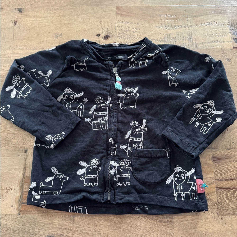 Souris Mini fun dogs novelty Kids Black Graphic zipper jacket size 24 months